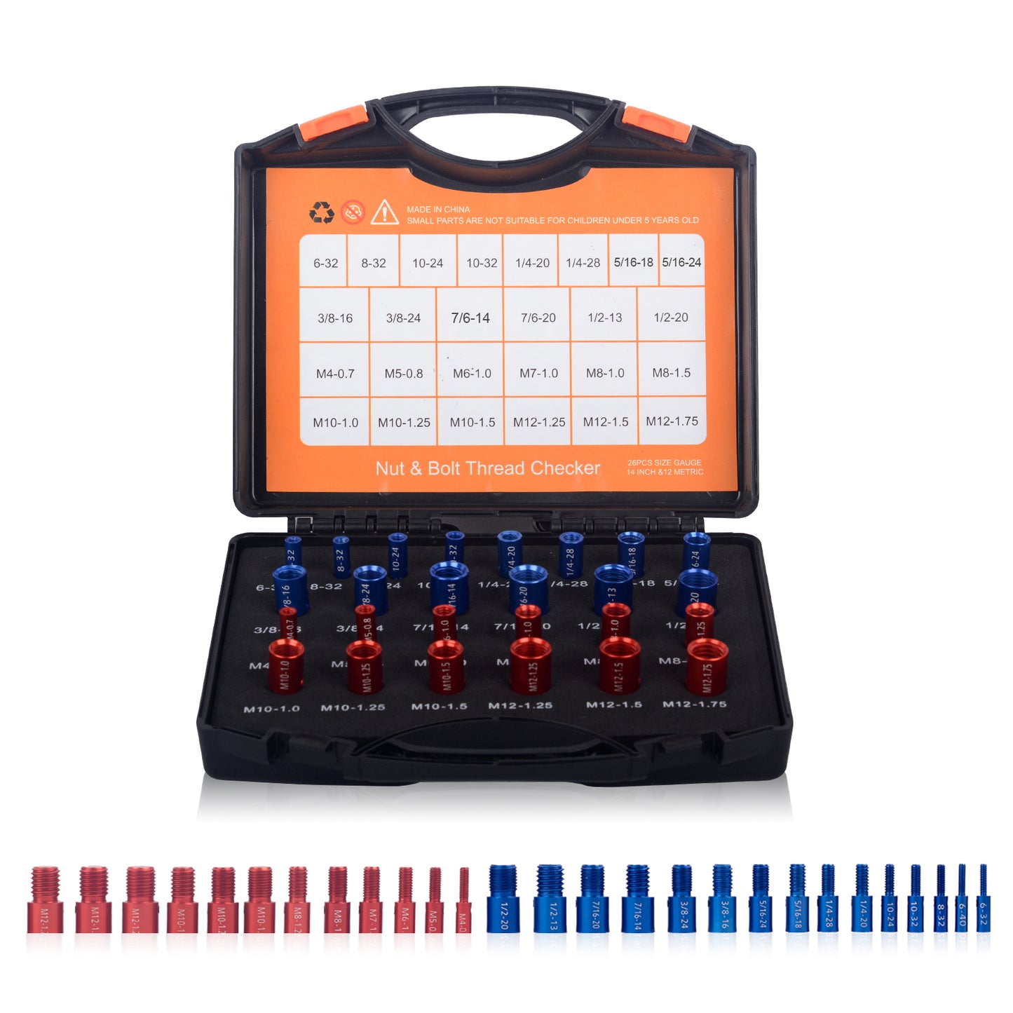 blue&red bolt and nut thread box checker