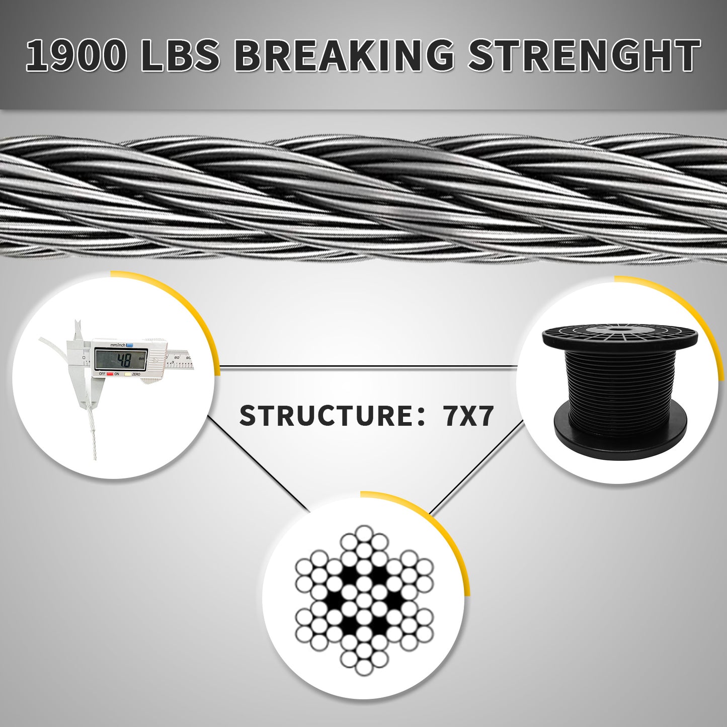 304 Stainless Steel Black Vinyl Coated Wire Rope