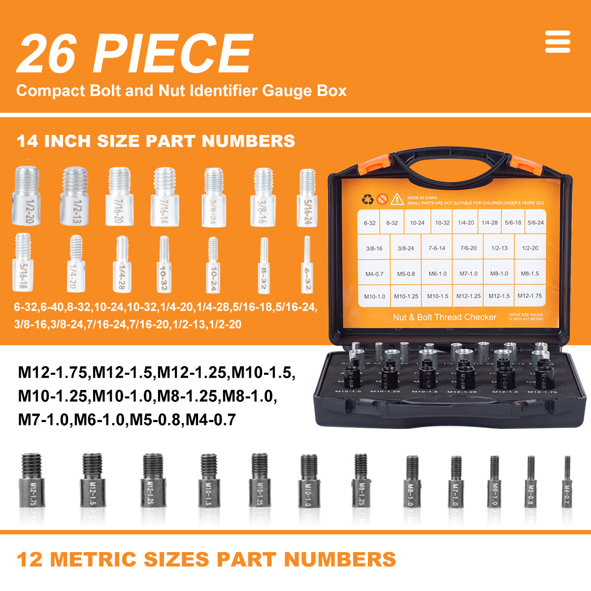 Stalye nut and bolt thread box checker