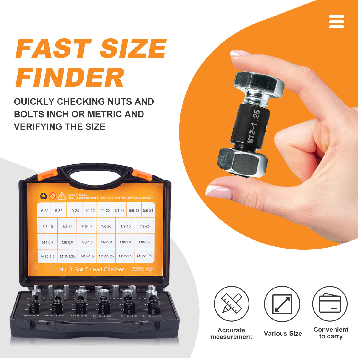 Stalye nut and bolt thread box checker