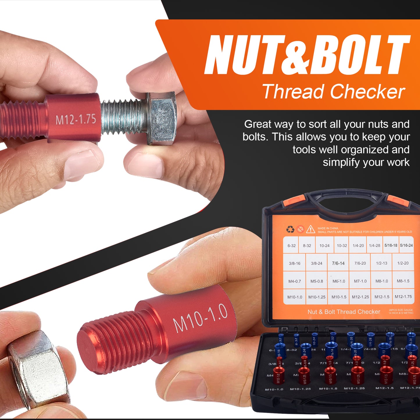 blue&red bolt and nut thread box checker