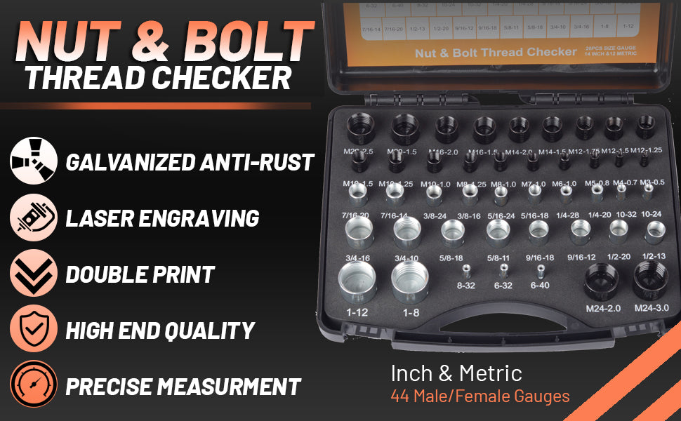 Stalye nut and bolt thread box checker