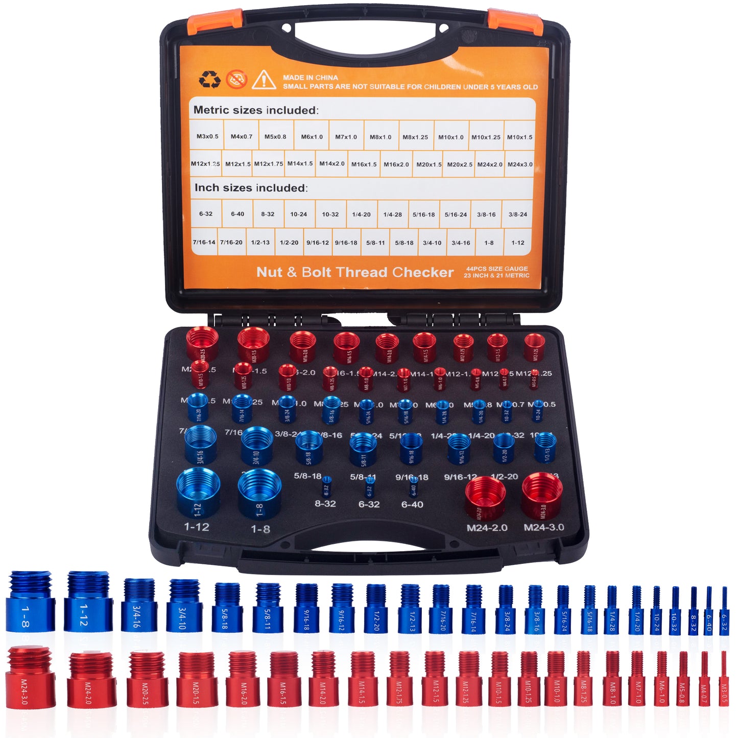 blue&red bolt and nut thread box checker