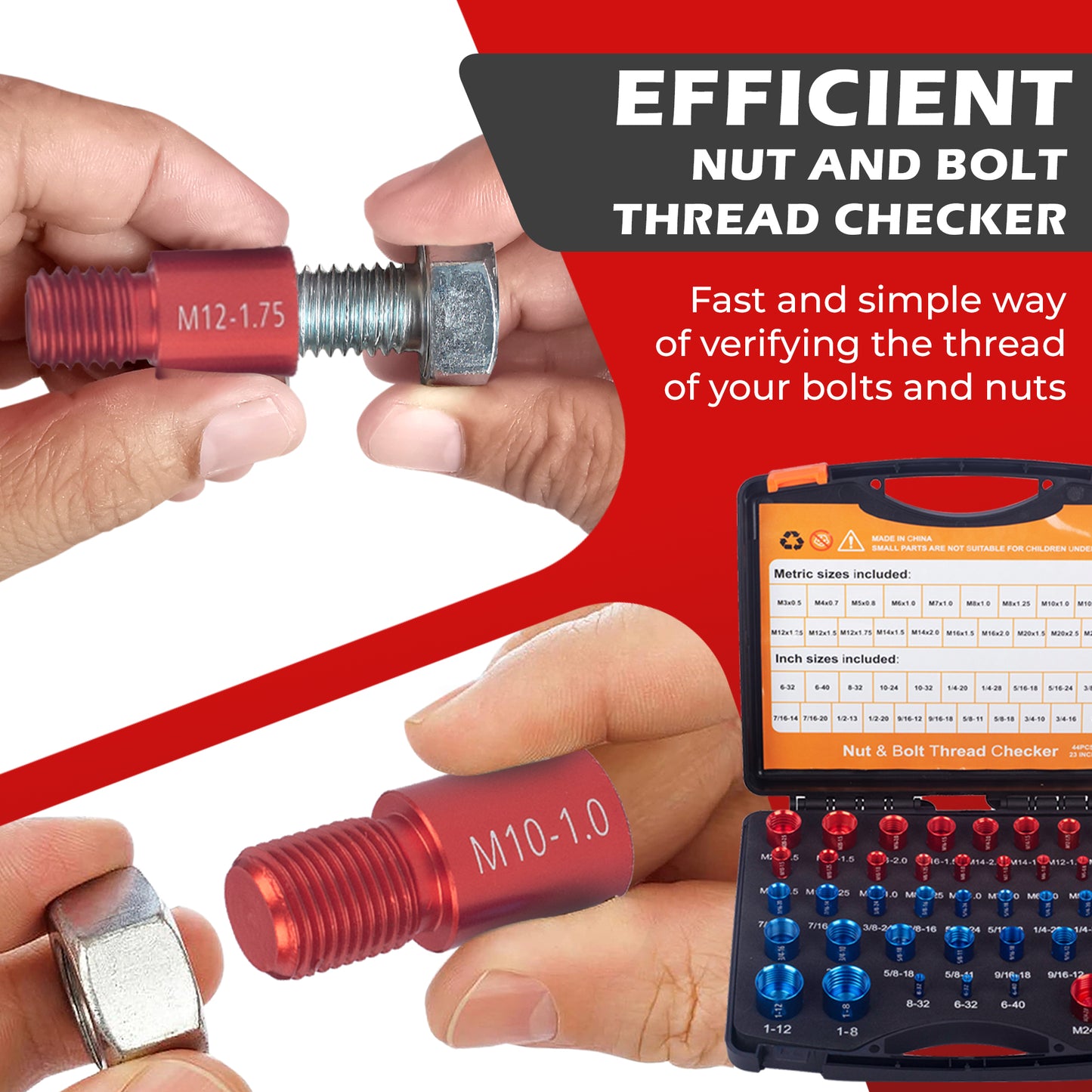 blue&red bolt and nut thread box checker