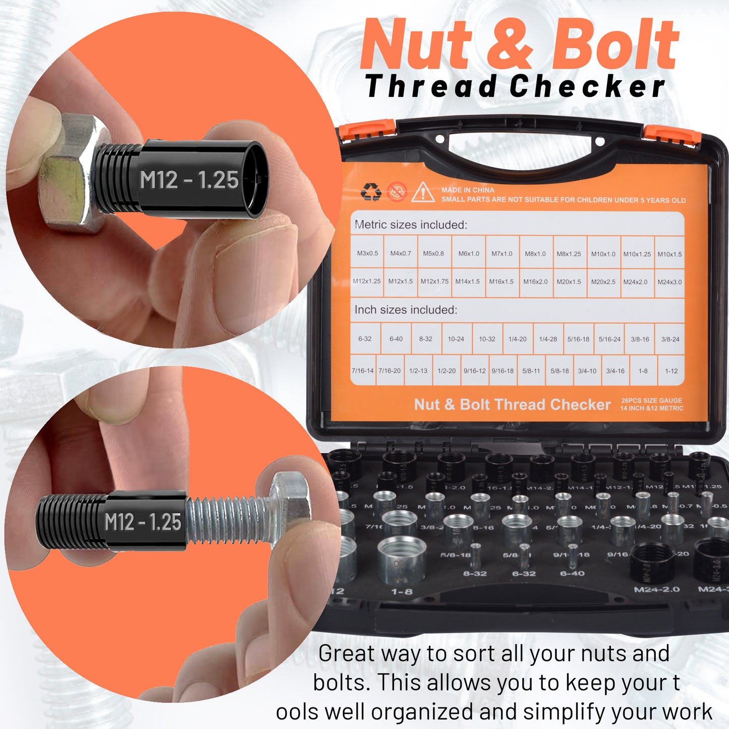 Stalye nut and bolt thread box checker